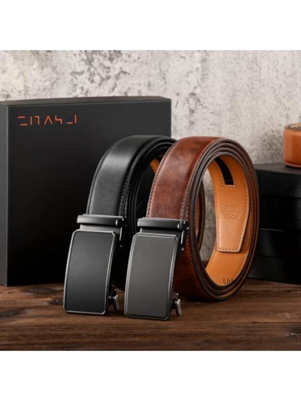 Men's Leather Ratchet Belt 2 Pack Adjustable Dress Casual Belts